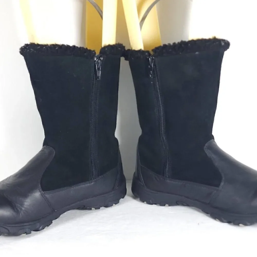 KEEN Women’s US6 Dry Mid Calf Black Leather Fleece Lined Waterproof Winter Boots
